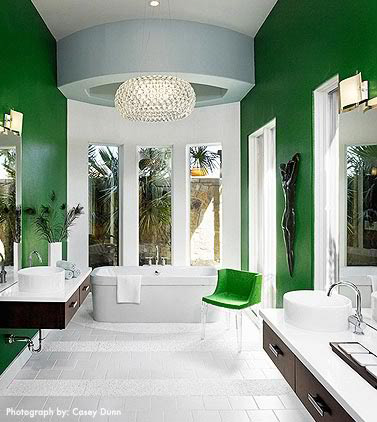 Simply use emerald paint to accentuate a room and add a bit of glamour.  If painting all the walls is a bit much for you, try painting just one accent wall.  
